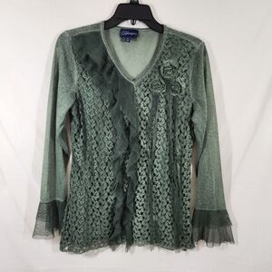 blutique womens whimsigoth fairy mesh lace ruffled top sz m bell slv sage green